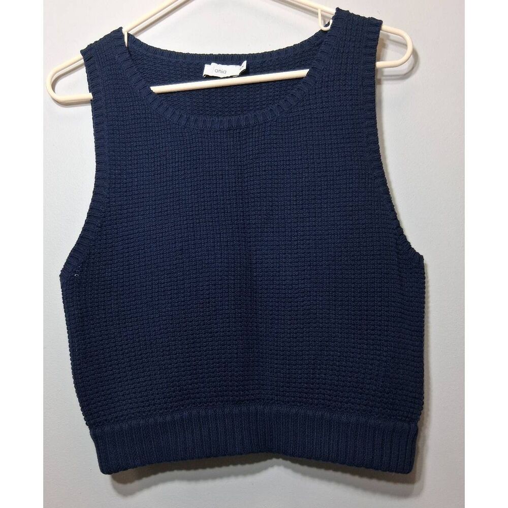 Onia womens medium cotton vest navy blue top spring summer